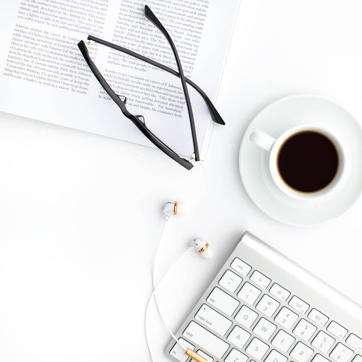 Book keypad black coffee and earphones